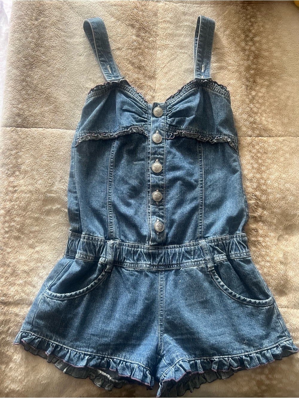 Denim Lolita romper with ruffle hem